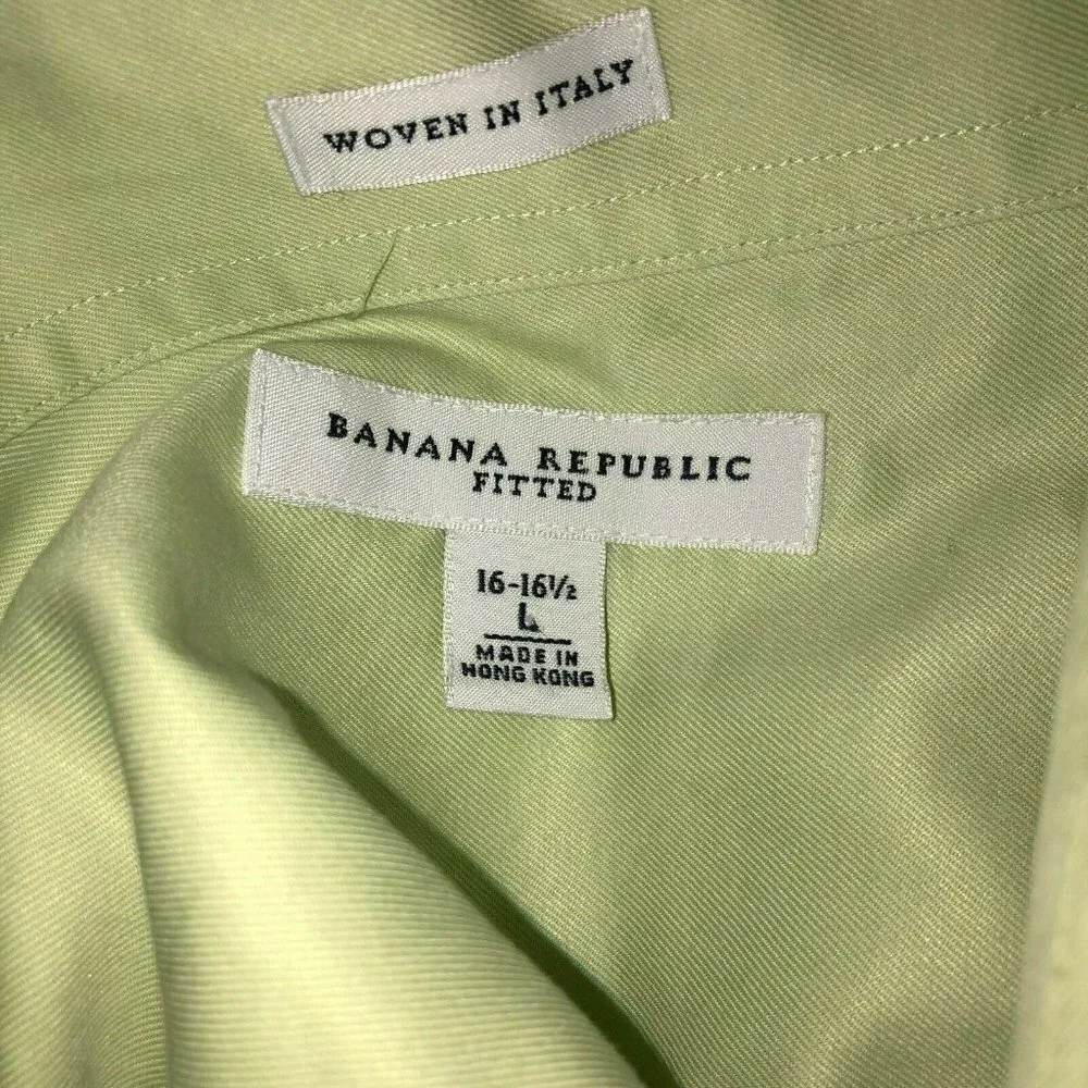 Banana Republic Large Sz 16-16.5 Green Fitted Long Sleeve Button Front Shirt